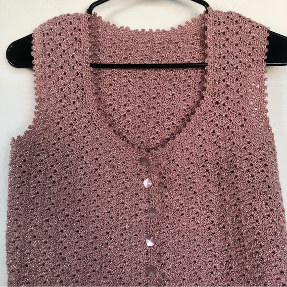 Pink Crochet Knit Top Metallic Handmade - Picture 4 of 8